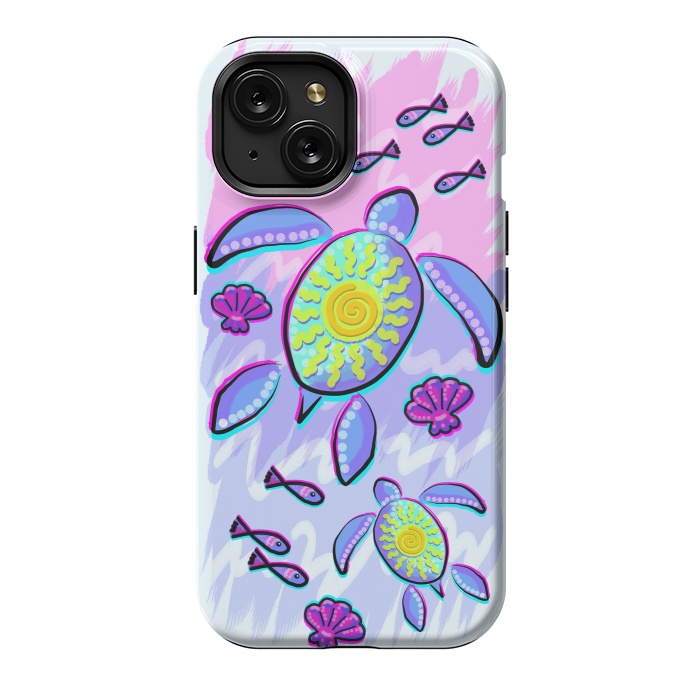 iPhone 15 StrongFit Sea Turtle and Sun Abstract Glitch Ultraviolets by BluedarkArt