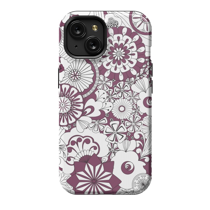 iPhone 15 StrongFit 70s Flowers - Purple and White by Paula Ohreen