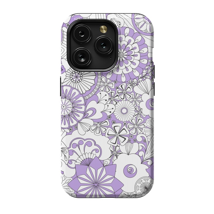 iPhone 15 Pro StrongFit 70s Flowers - Lilac and White by Paula Ohreen