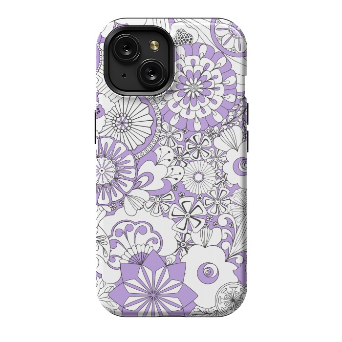 iPhone 15 StrongFit 70s Flowers - Lilac and White by Paula Ohreen