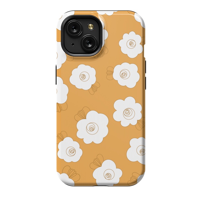 iPhone 15 StrongFit Fluffy Flowers - White on Pumpkin Orange by Paula Ohreen