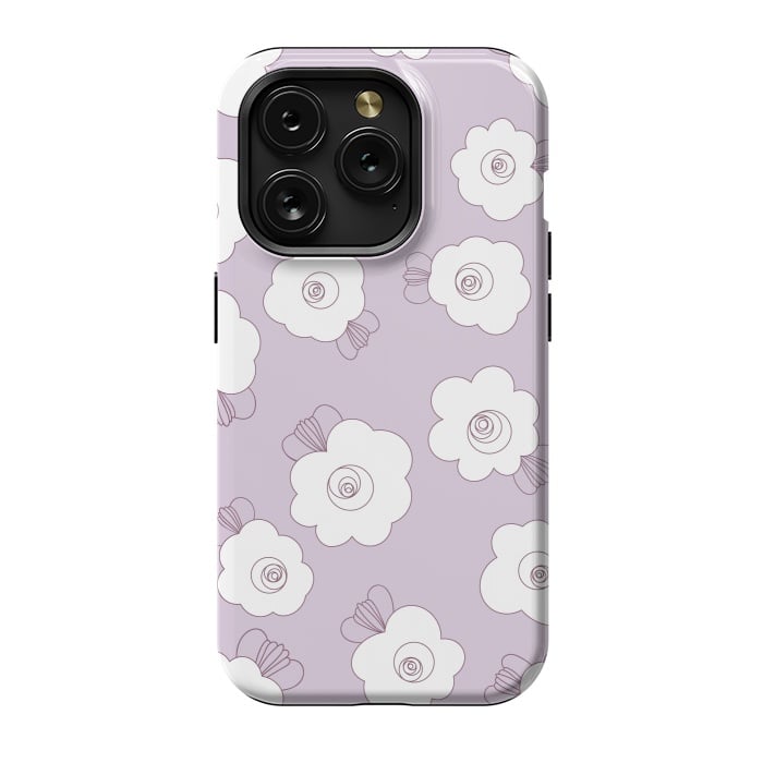 iPhone 15 Pro StrongFit Fluffy Flowers - White on Lilac by Paula Ohreen