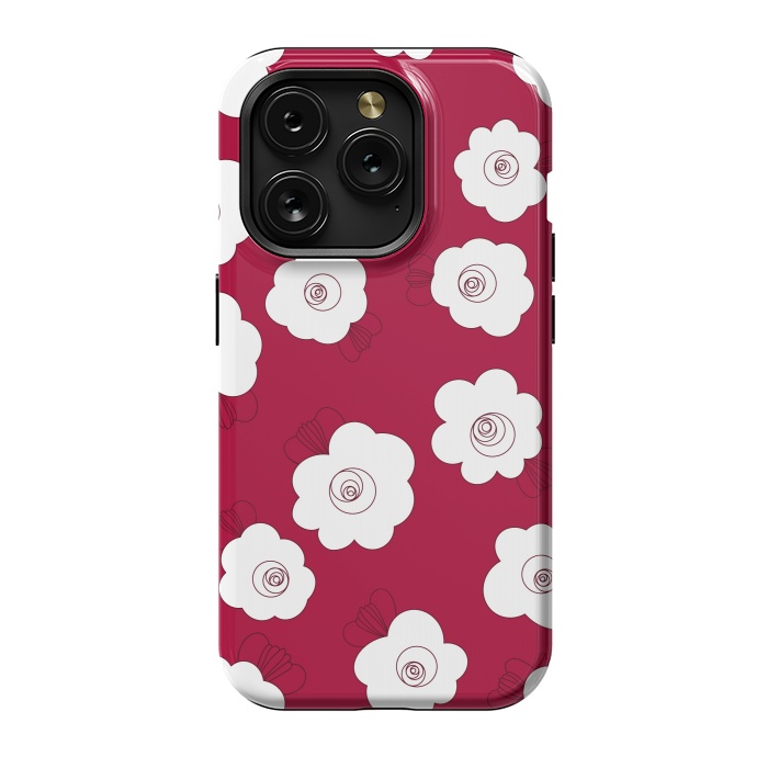 iPhone 15 Pro StrongFit Fluffy Flowers - White on Red by Paula Ohreen