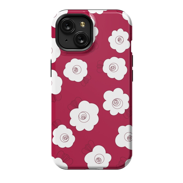 iPhone 15 StrongFit Fluffy Flowers - White on Red by Paula Ohreen