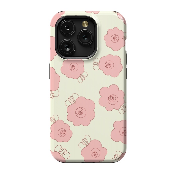 iPhone 15 Pro StrongFit Fluffy Flowers - Pink on Cream by Paula Ohreen