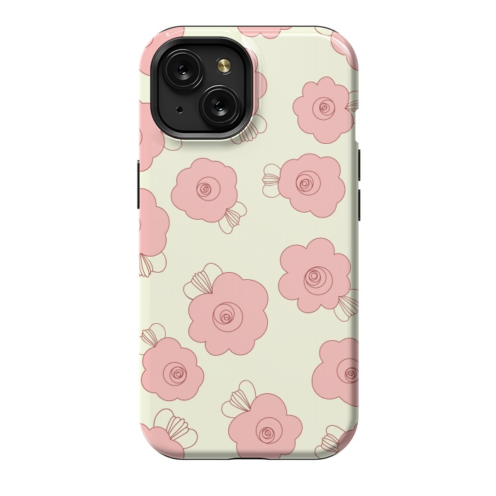 iPhone 15 StrongFit Fluffy Flowers - Pink on Cream by Paula Ohreen