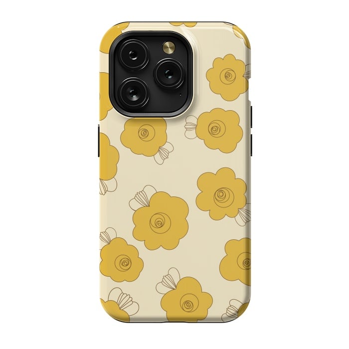 iPhone 15 Pro StrongFit Fluffy Flowers - Mustard on Lemon Yellow by Paula Ohreen