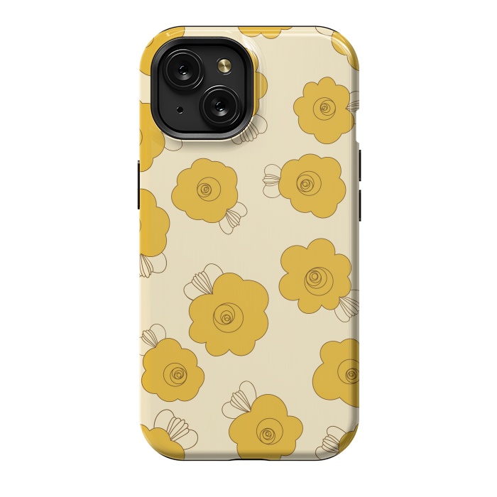 iPhone 15 StrongFit Fluffy Flowers - Mustard on Lemon Yellow by Paula Ohreen