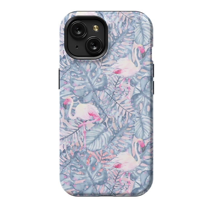 iPhone 15 StrongFit Pink and Blue Flamingo Summer  by  Utart