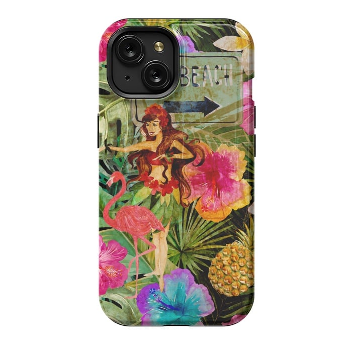 iPhone 15 StrongFit Vintage Hula Girl- To the Beach by  Utart