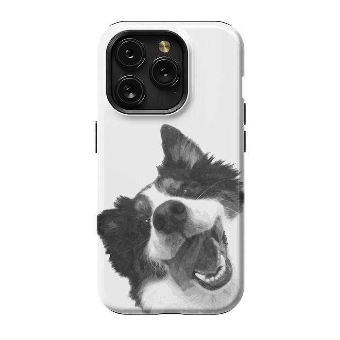 iPhone 15 Pro StrongFit Black and White Happy Dog by Alemi