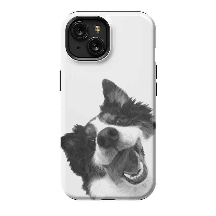 iPhone 15 StrongFit Black and White Happy Dog by Alemi