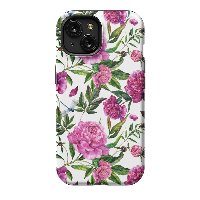 iPhone 15 StrongFit Pink Peonies on White by  Utart