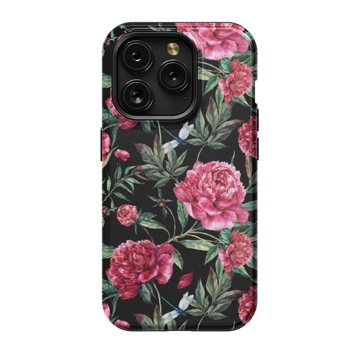iPhone 15 Pro StrongFit Pink Peonies on Black by  Utart