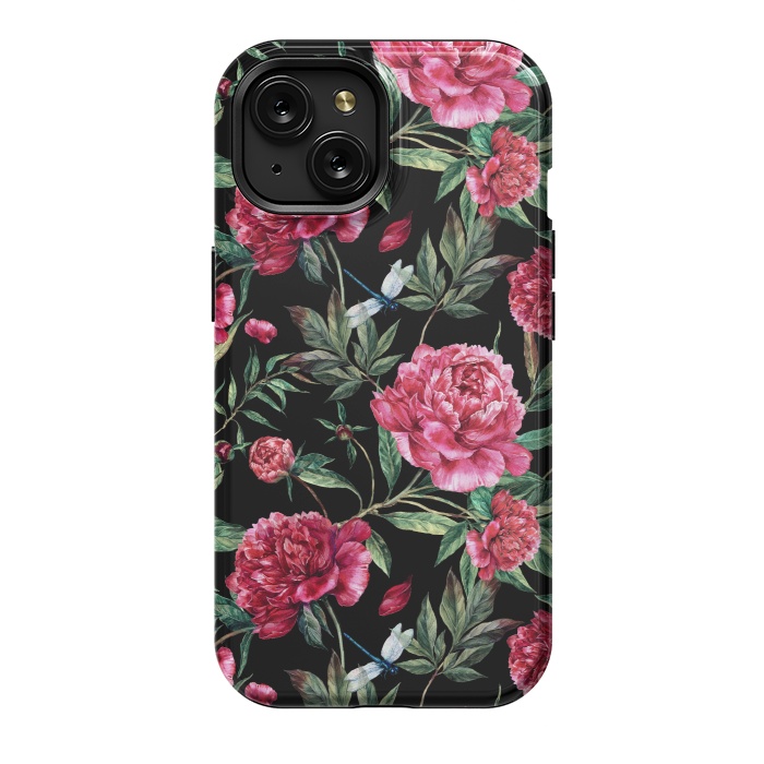 iPhone 15 StrongFit Pink Peonies on Black by  Utart