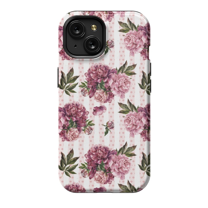 iPhone 15 StrongFit Vintage Pink Peony Pattern by  Utart