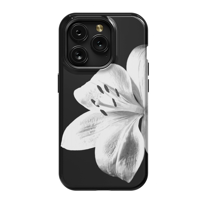 iPhone 15 Pro StrongFit White Lily Black Background by Alemi
