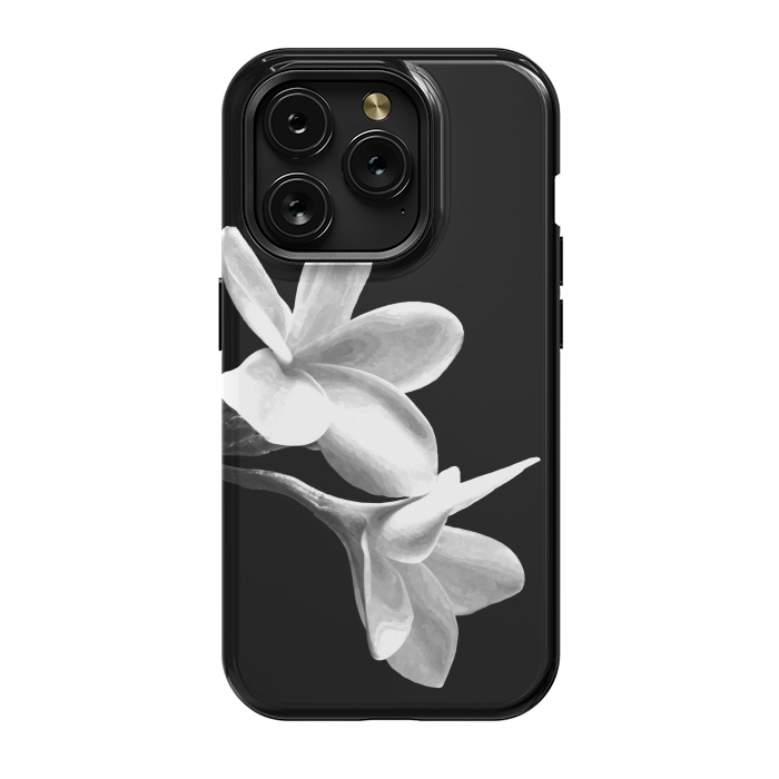 iPhone 15 Pro StrongFit White Flowers Black Background by Alemi