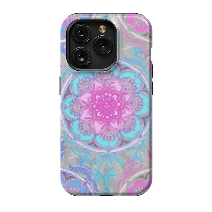 iPhone 15 Pro StrongFit Pink, Purple and Turquoise Super Boho Medallions by Micklyn Le Feuvre
