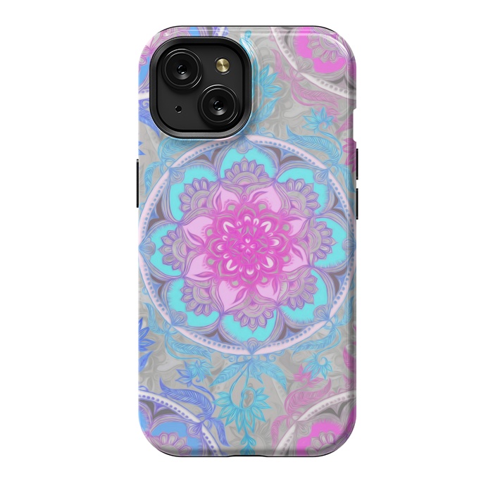 iPhone 15 StrongFit Pink, Purple and Turquoise Super Boho Medallions by Micklyn Le Feuvre