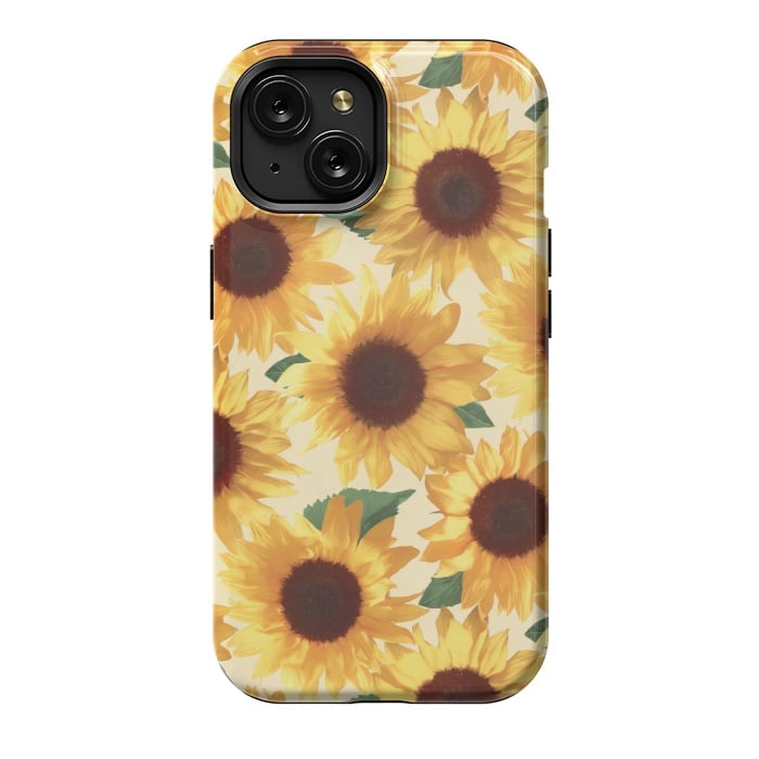 iPhone 15 StrongFit Happy Yellow Sunflowers by Micklyn Le Feuvre