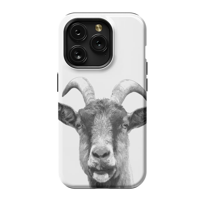 iPhone 15 Pro StrongFit Black and White Goat Portrait by Alemi
