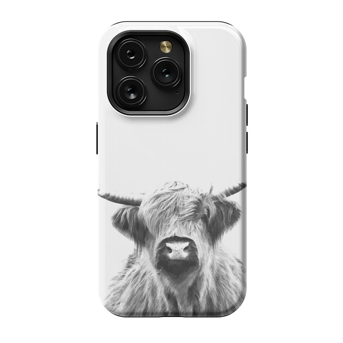 iPhone 15 Pro StrongFit Black and White Highland Cow by Alemi