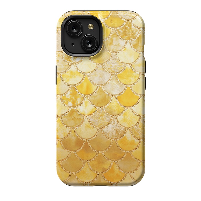 iPhone 15 StrongFit Gold Watercolor Mermaid Scales by  Utart