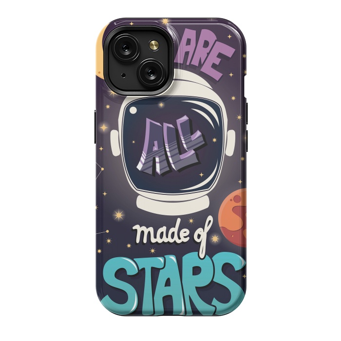 iPhone 15 StrongFit We are all made of stars, typography modern poster design with astronaut helmet and night sky by Jelena Obradovic