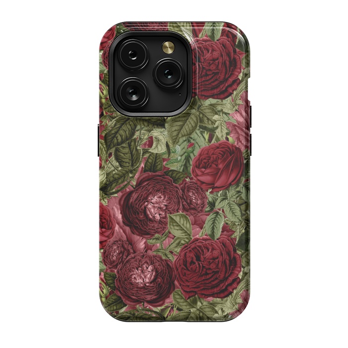 iPhone 15 Pro StrongFit Victorian Dark Red Vintage Roses by  Utart
