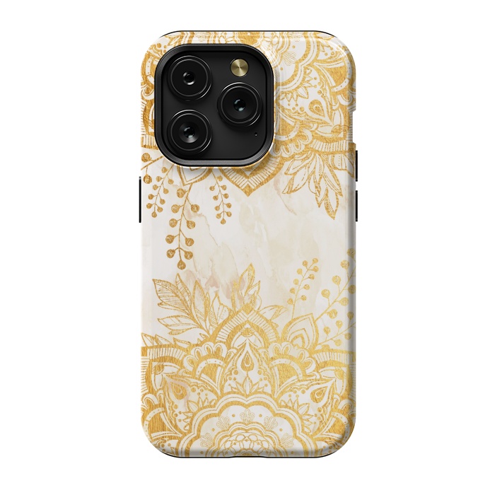 iPhone 15 Pro StrongFit Queen Starring of Mandala-Gold Sunflower II by ''CVogiatzi.