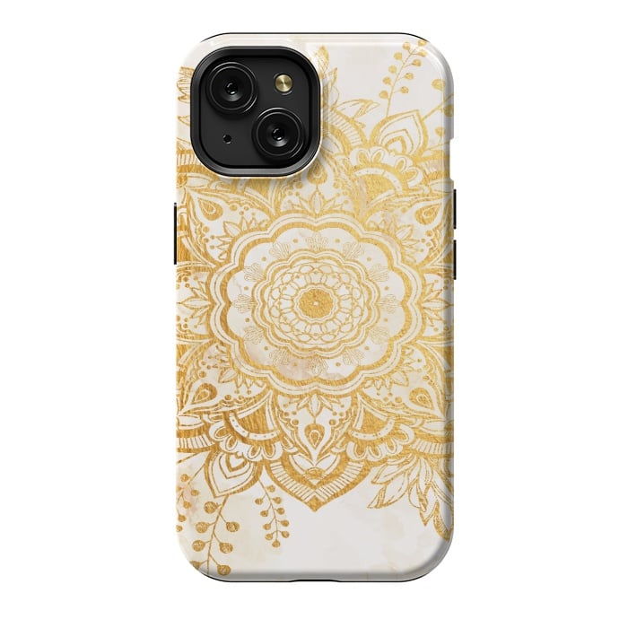 iPhone 15 StrongFit Queen Starring of Mandala-Gold Sunflower I by ''CVogiatzi.