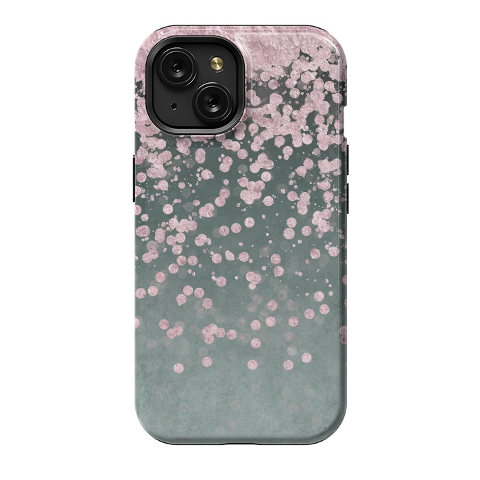 iPhone 15 StrongFit Pink Glitter On Teal 2 by Andrea Haase