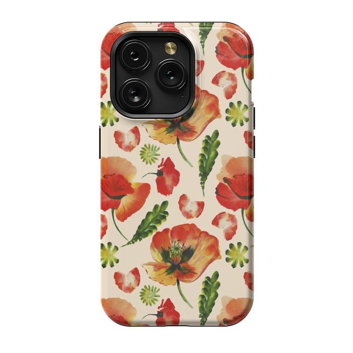 iPhone 15 Pro StrongFit Watercolor Poppy Pattern by  Utart