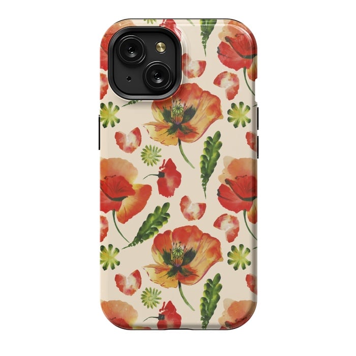 iPhone 15 StrongFit Watercolor Poppy Pattern by  Utart