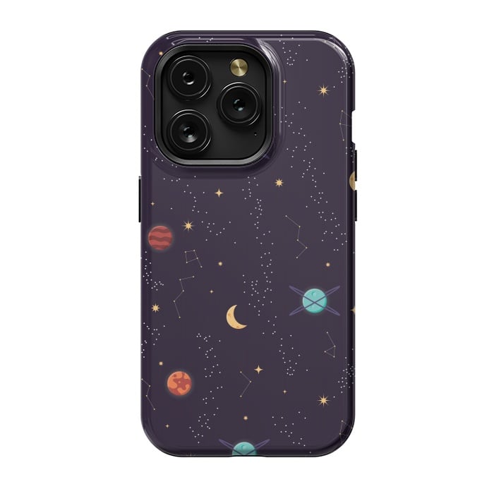 iPhone 15 Pro StrongFit Universe with planets and stars seamless pattern, cosmos starry night sky, vector illustration by Jelena Obradovic