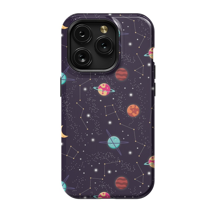iPhone 15 Pro StrongFit Universe with planets and stars seamless pattern, cosmos starry night sky 004 by Jelena Obradovic