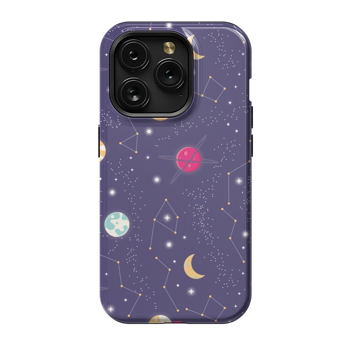 iPhone 15 Pro StrongFit Universe with planets and stars seamless pattern, cosmos starry night sky 006 by Jelena Obradovic