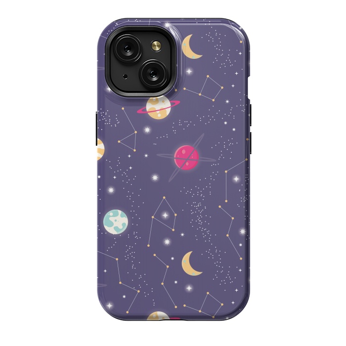 iPhone 15 StrongFit Universe with planets and stars seamless pattern, cosmos starry night sky 006 by Jelena Obradovic
