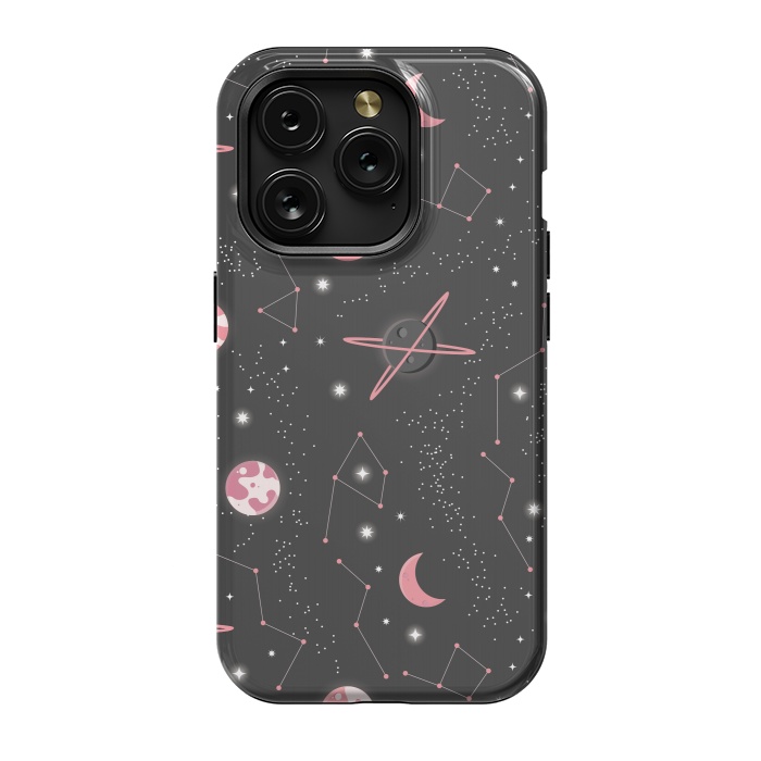iPhone 15 Pro StrongFit Universe with planets and stars seamless pattern, cosmos starry night sky 007 by Jelena Obradovic