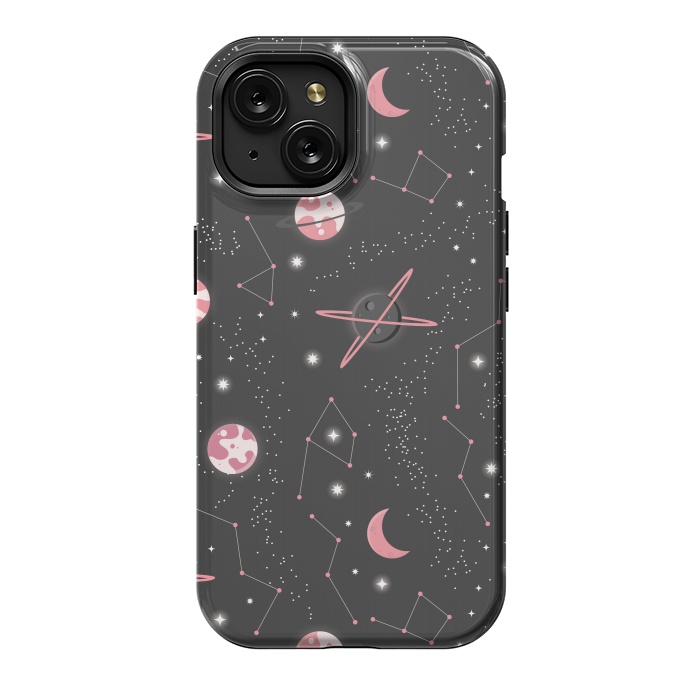 iPhone 15 StrongFit Universe with planets and stars seamless pattern, cosmos starry night sky 007 by Jelena Obradovic