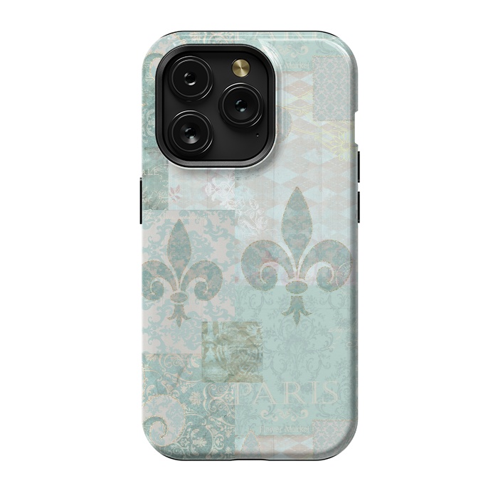 iPhone 15 Pro StrongFit Vintage Patchwork Soft Teal by Andrea Haase
