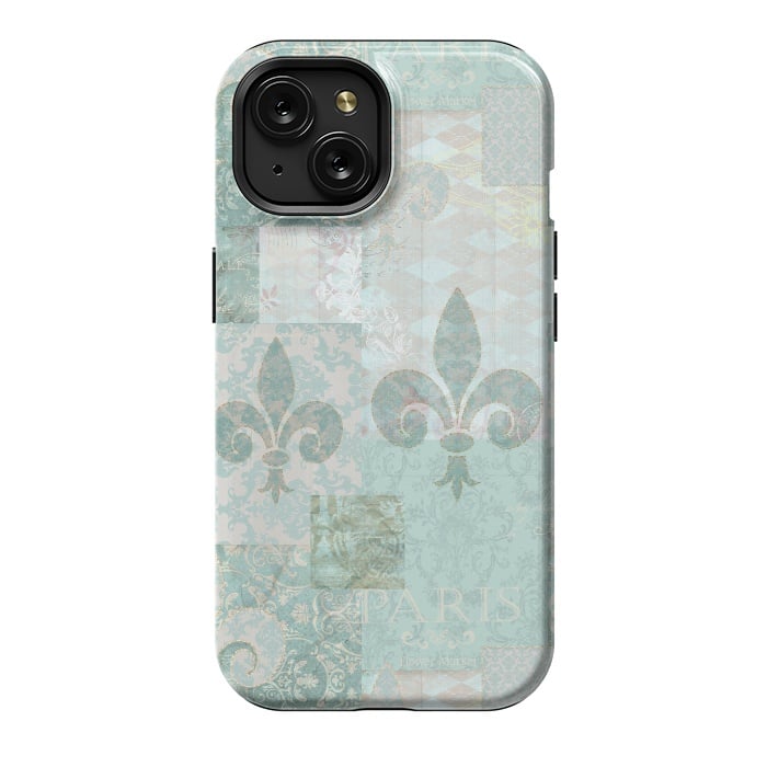 iPhone 15 StrongFit Vintage Patchwork Soft Teal by Andrea Haase