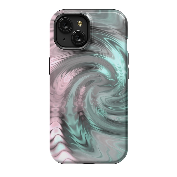 iPhone 15 StrongFit Abstract Fractal Swirl Rose Gold And Teal 2 by Andrea Haase