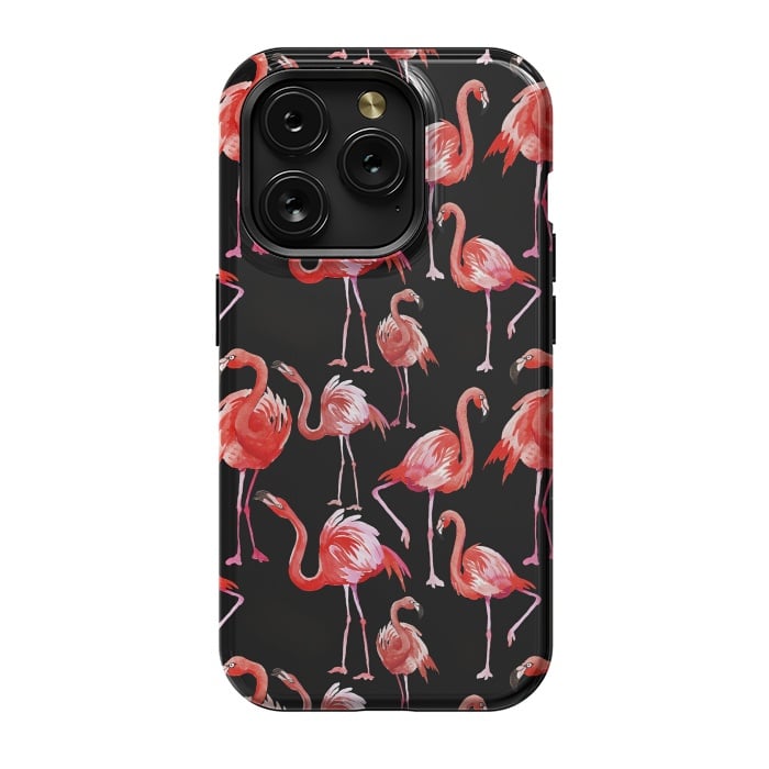 iPhone 15 Pro StrongFit Flamingos on Black by  Utart