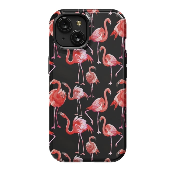 iPhone 15 StrongFit Flamingos on Black by  Utart