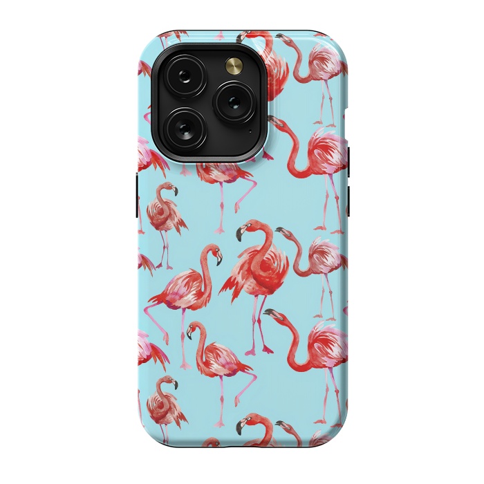 iPhone 15 Pro StrongFit Flamingos on Blue by  Utart