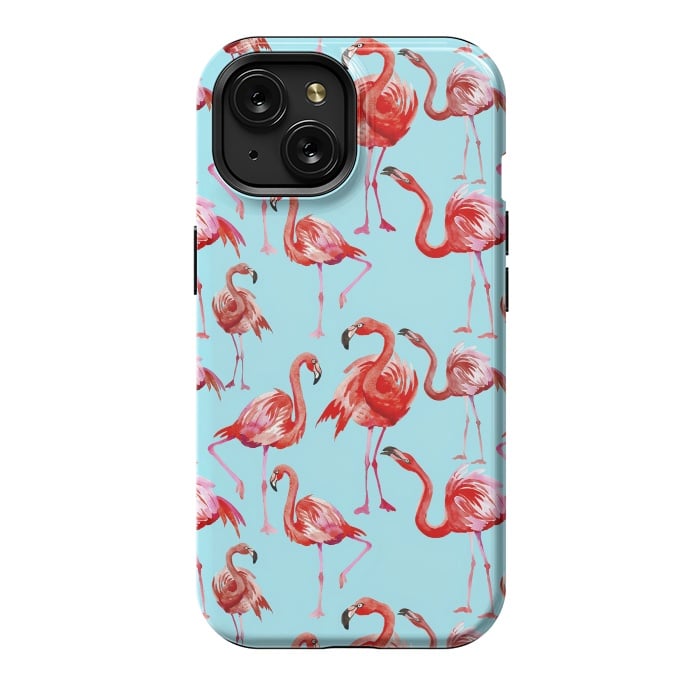iPhone 15 StrongFit Flamingos on Blue by  Utart