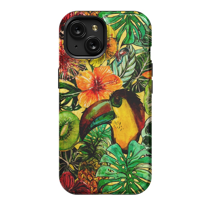 iPhone 15 StrongFit Tropical bird in flower jungle by  Utart