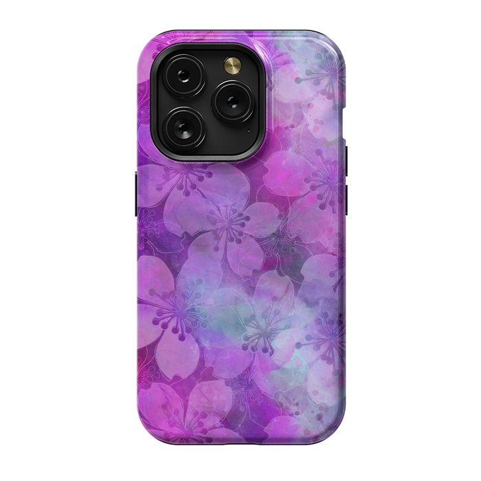 iPhone 15 Pro StrongFit Purple Watercolor Flower Pattern by Andrea Haase